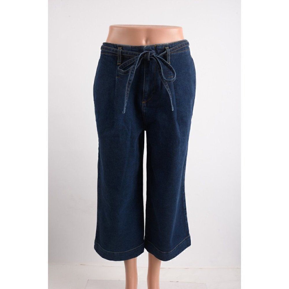 Boden Womens Culotte Jeans UK 8P US 4P Blue Wide Leg High Rise With Tie Belt NWT